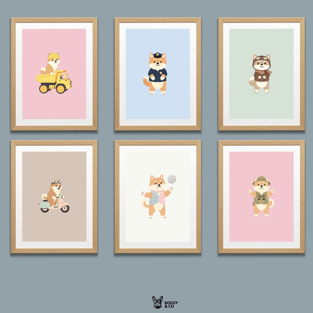Akita Kids Nursery Wall Art Print Bundle — 22 Dog Costume Designs, 5 Colours, 6 Print Sizes | Digital Download