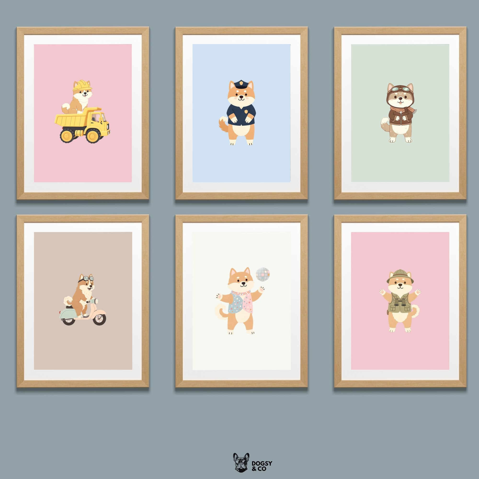 Akita Kids Nursery Wall Art Print Bundle — 22 Dog Costume Designs, 5 Colours, 6 Print Sizes | Digital Download
