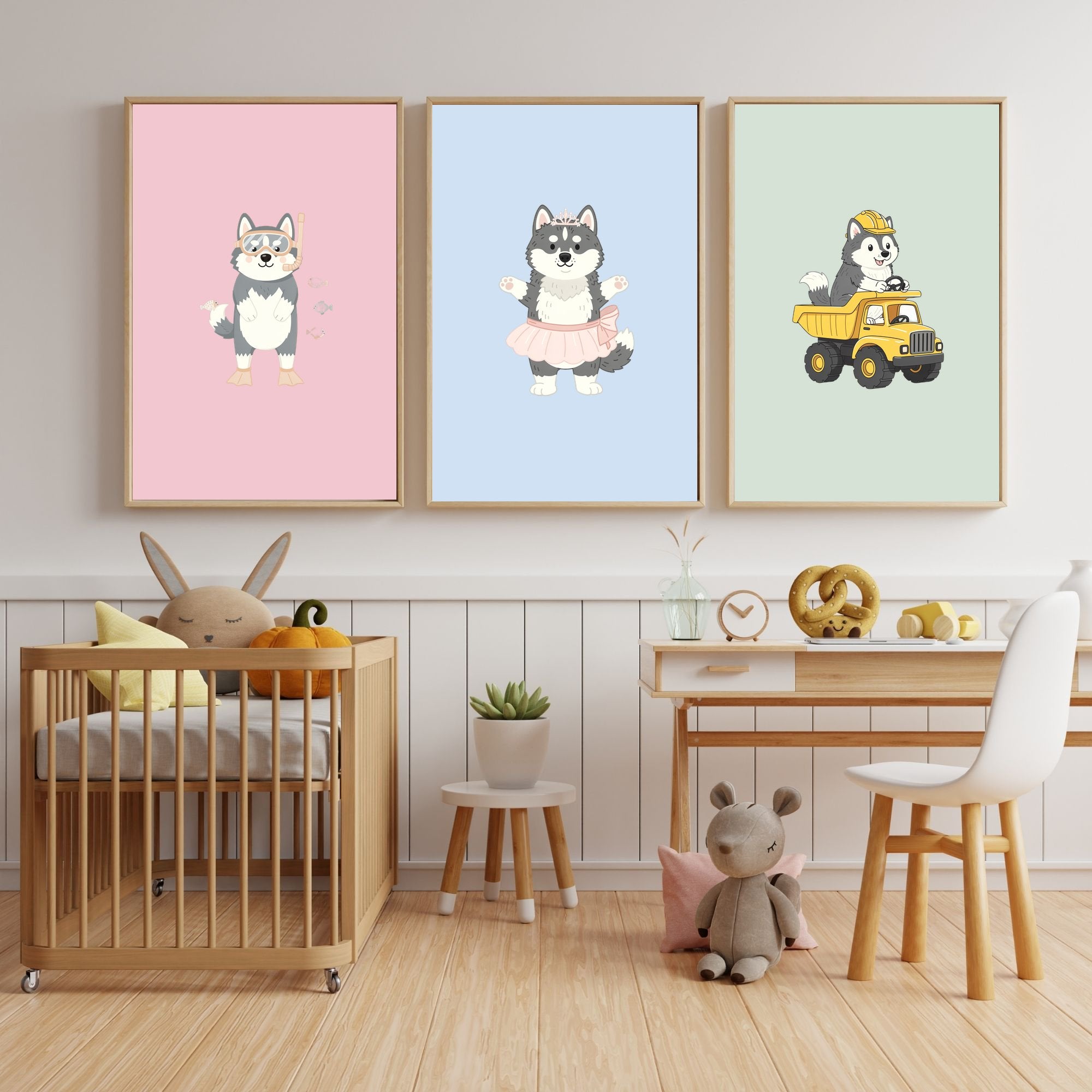 Alaskan Malamute Kids Nursery Wall Art Print Bundle — 22 Dog Costume Designs, 5 Colours, 6 Print Sizes | Digital Download