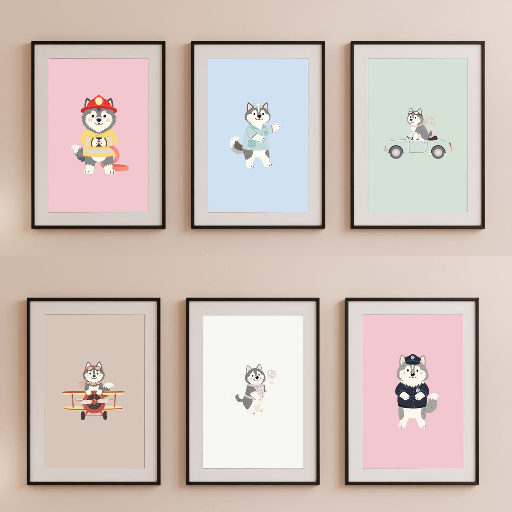 Alaskan Malamute Kids Nursery Wall Art Print Bundle — 22 Dog Costume Designs, 5 Colours, 6 Print Sizes | Digital Download