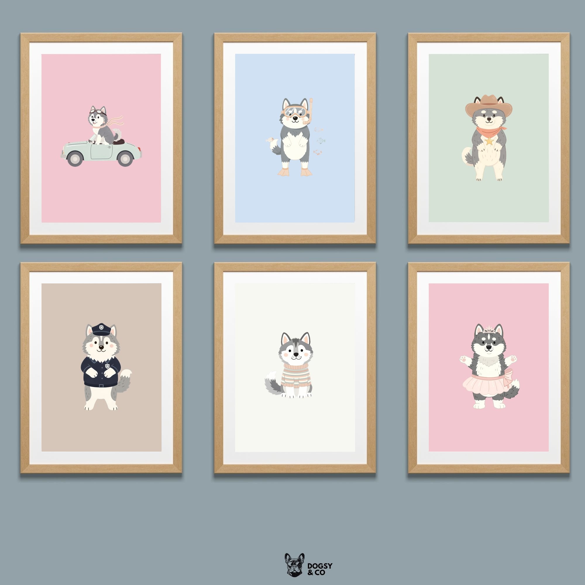 Alaskan Malamute Kids Nursery Wall Art Print Bundle — 22 Dog Costume Designs, 5 Colours, 6 Print Sizes | Digital Download