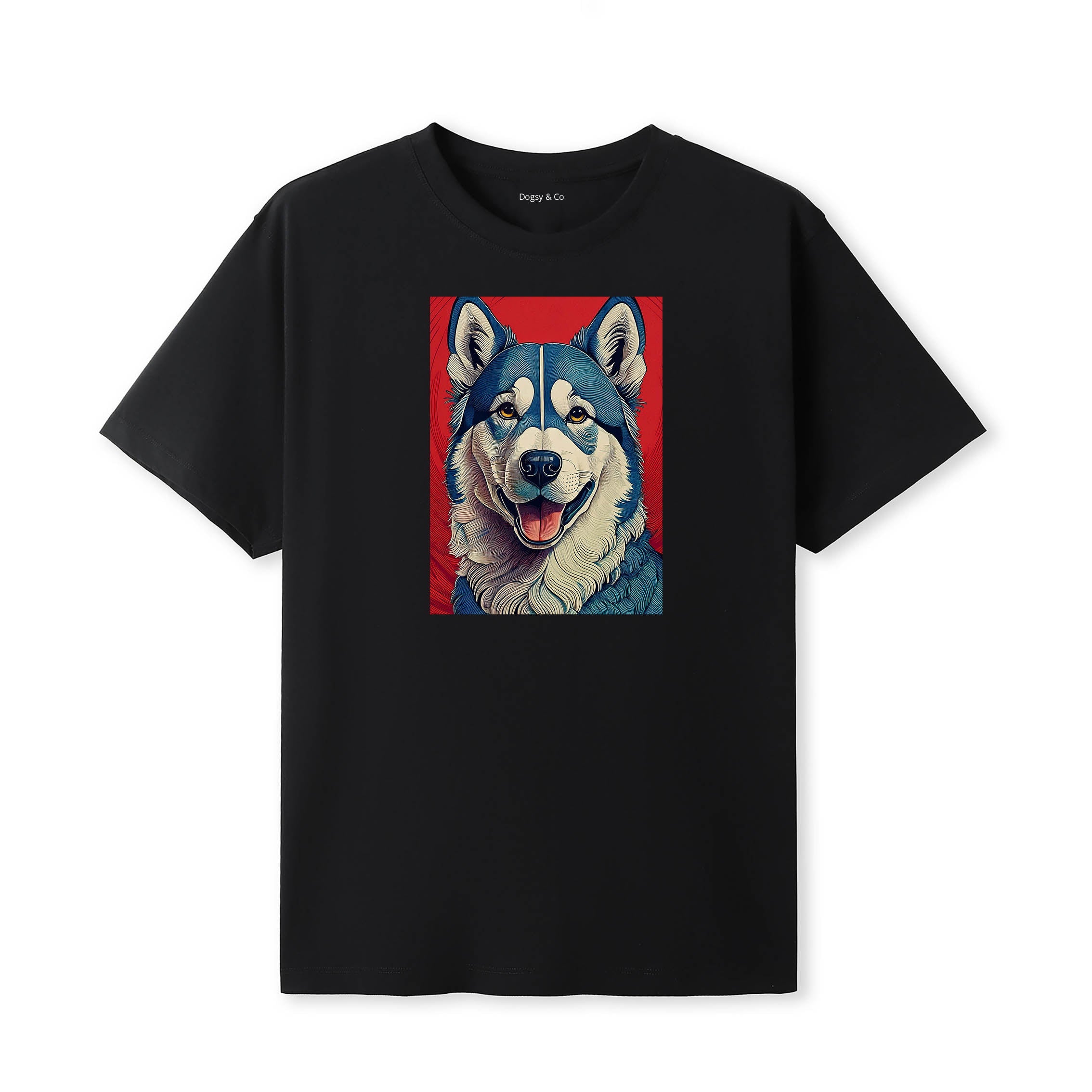 Alaskan Malamute Hokusai Dog Portrait T-Shirt V2 Black