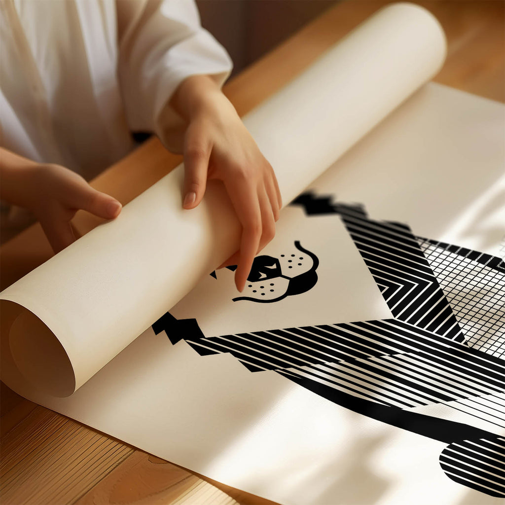 Alaskan Malamute Geometric Line Art Print - Framed Mockup