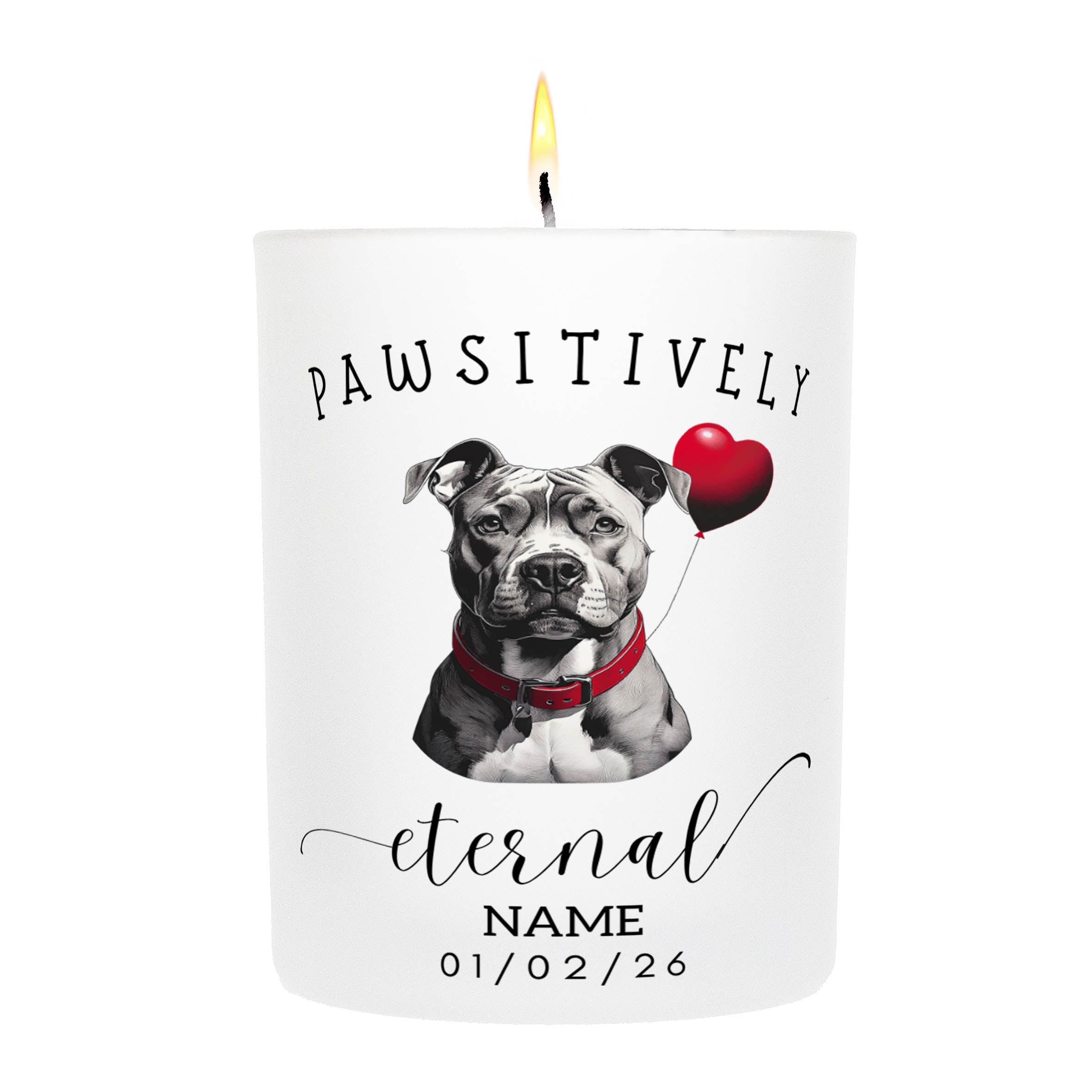 American Pitbull Terrier In Memory Custom Pawsitively Eternal Candle White