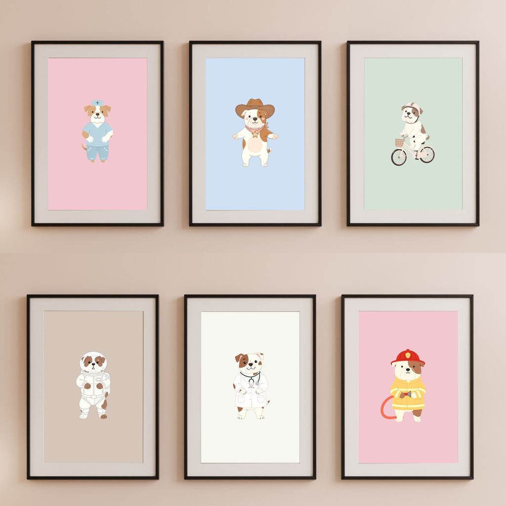 American Bulldog Kids Nursery Wall Art Print Bundle — 22 Dog Costume Designs, 5 Colours, 6 Print Sizes | Digital Download