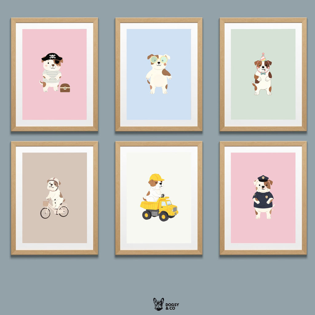 American Bulldog Kids Nursery Wall Art Print Bundle — 22 Dog Costume Designs, 5 Colours, 6 Print Sizes | Digital Download