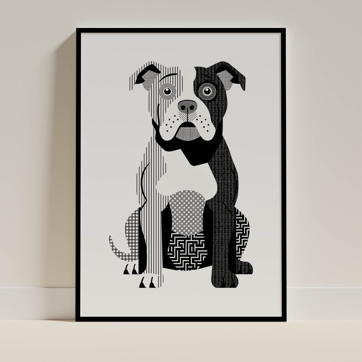 American Bulldog Geometric Line Art Print - Framed Mockup