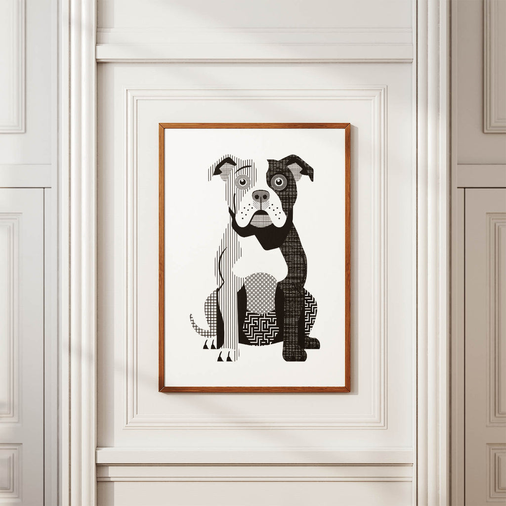 American Bulldog Geometric Line Art Print - Framed Mockup