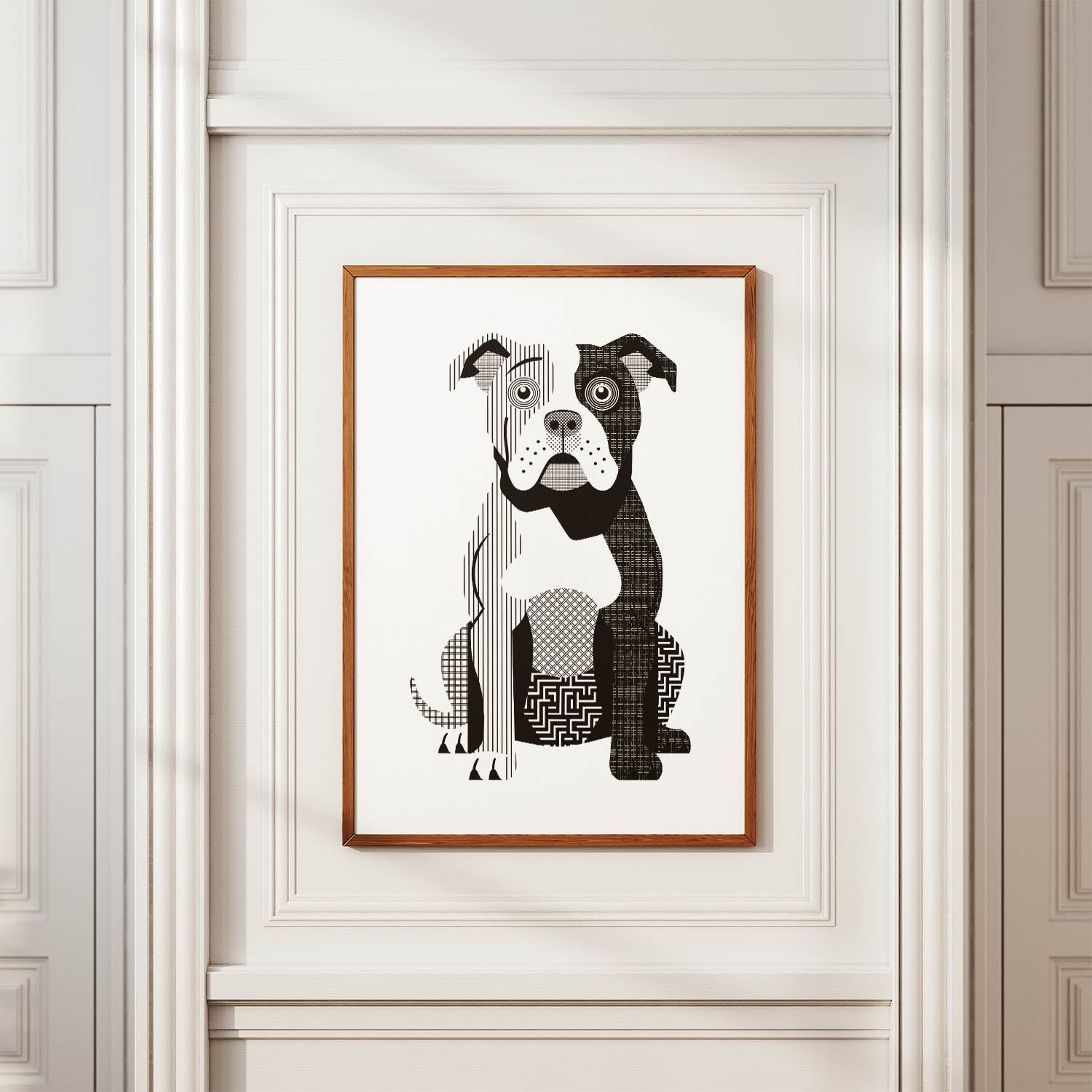 American Bulldog Geometric Line Art Print - Framed Mockup