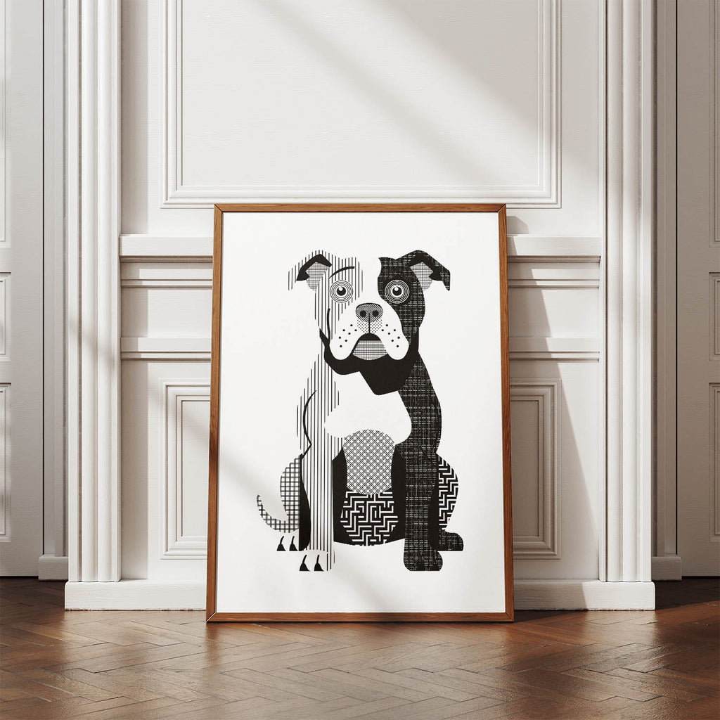 American Bulldog Geometric Line Art Print - Framed Mockup