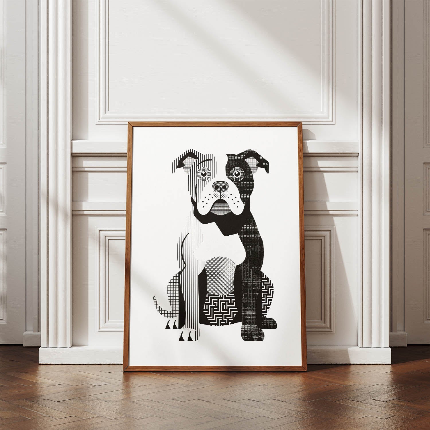 American Bulldog Geometric Line Art Print - Framed Mockup