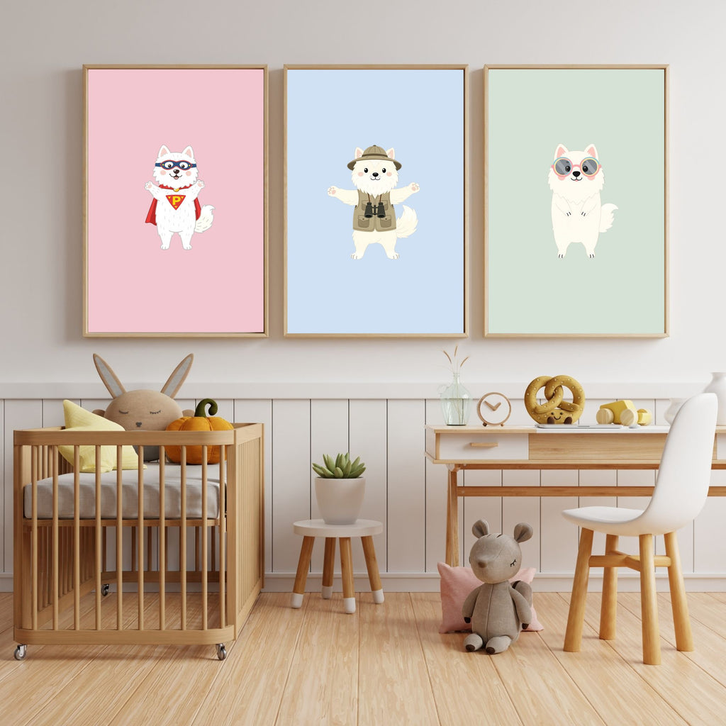 American Eskimo Dog Kids Nursery Wall Art Print Bundle — 22 Dog Costume Designs, 5 Colours, 6 Print Sizes | Digital Download