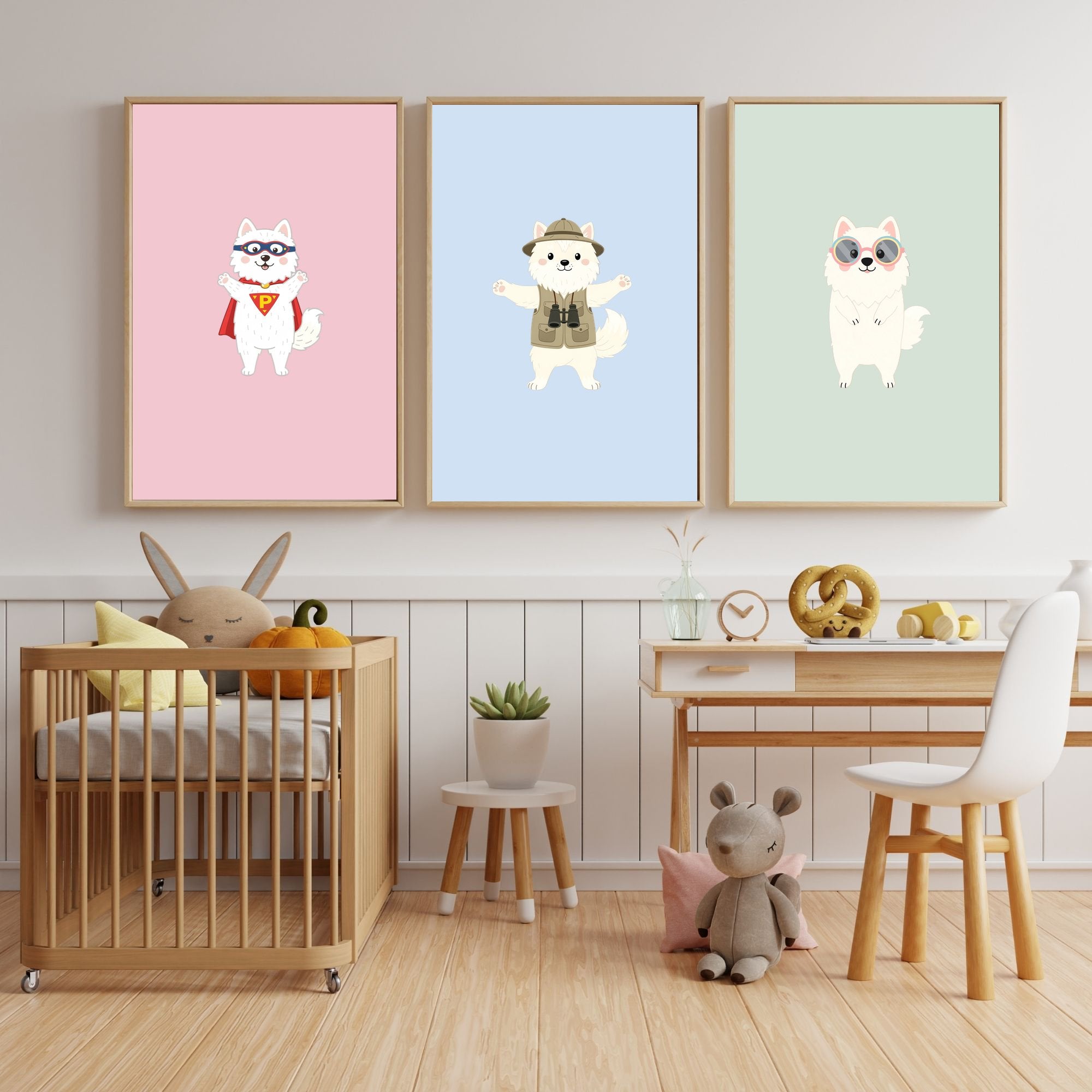 American Eskimo Dog Kids Nursery Wall Art Print Bundle — 22 Dog Costume Designs, 5 Colours, 6 Print Sizes | Digital Download