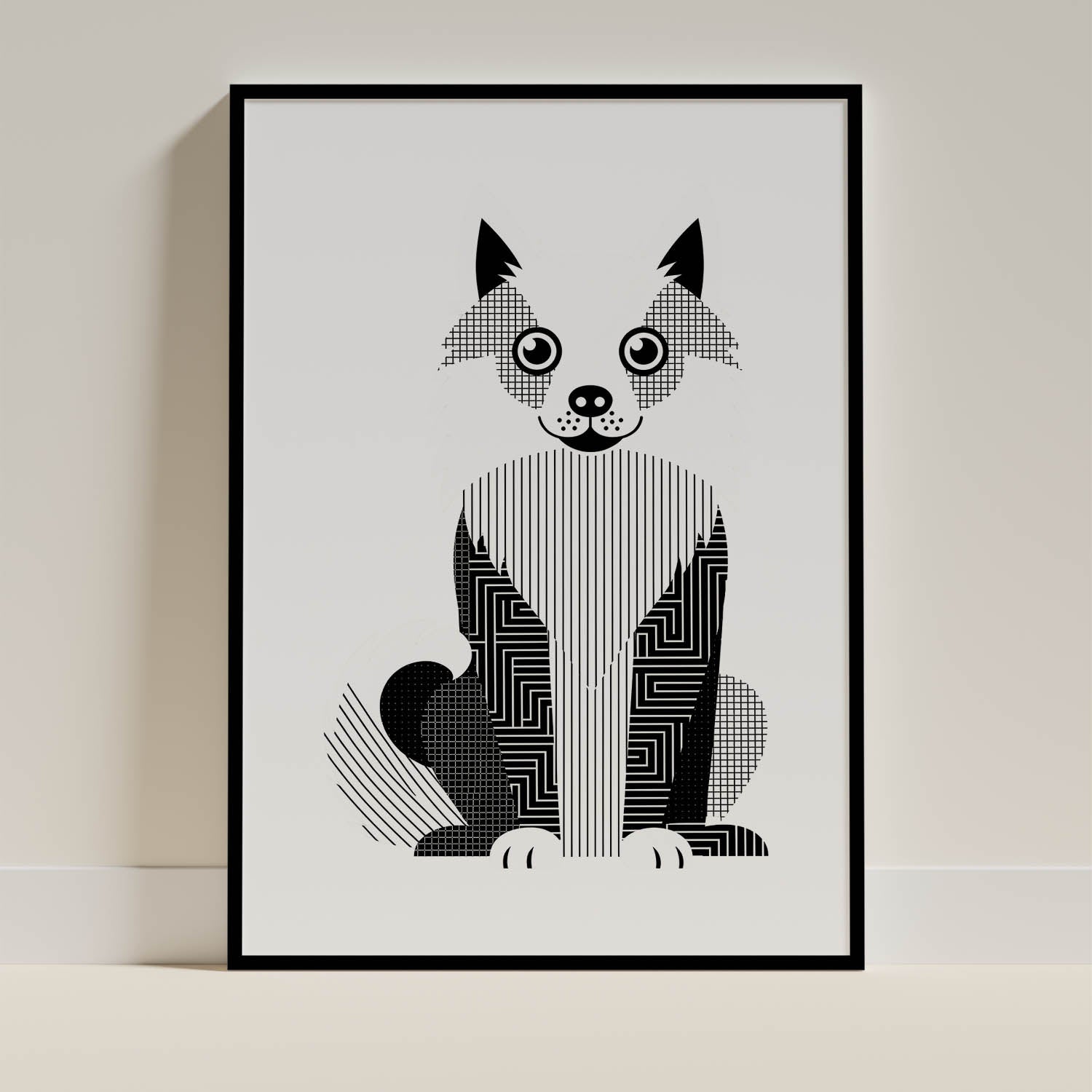 American Eskimo Dog Geometric Line Art - Black Frame Mockup