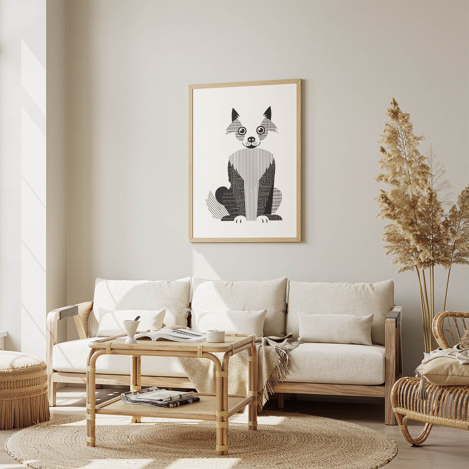 American Eskimo Dog Geometric Line Art Print - Framed Mockup