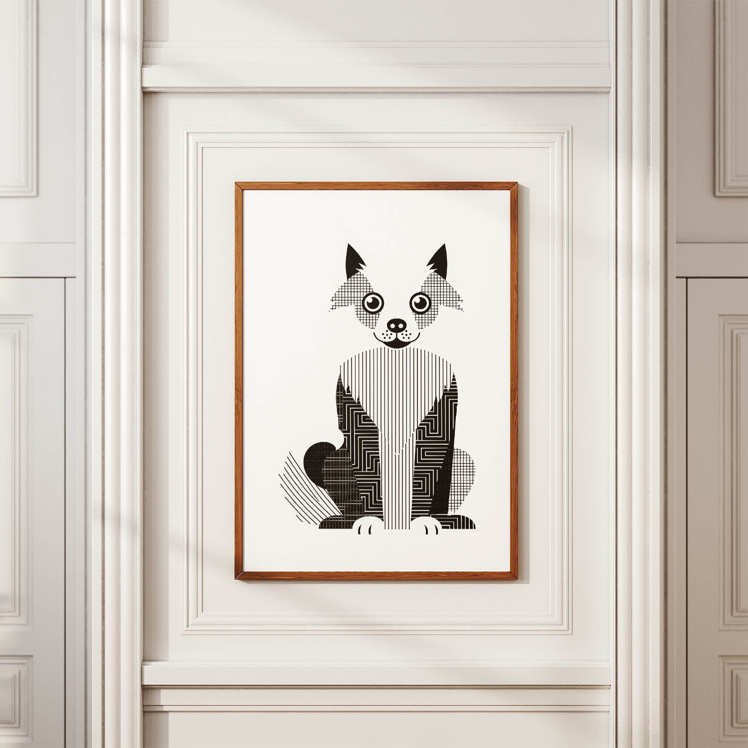 American Eskimo Dog Geometric Line Art Print - Framed Mockup