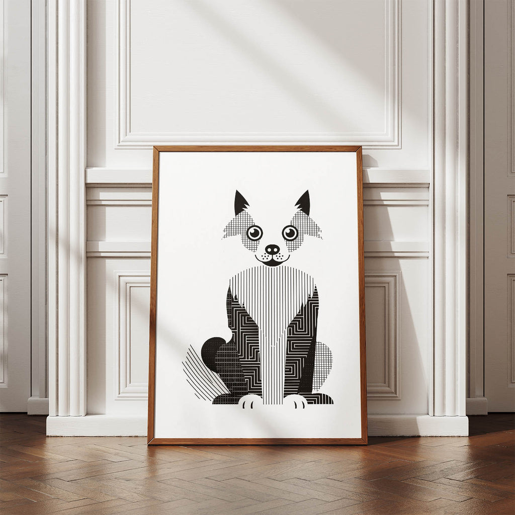American Eskimo Dog Geometric Line Art Print - Framed Mockup