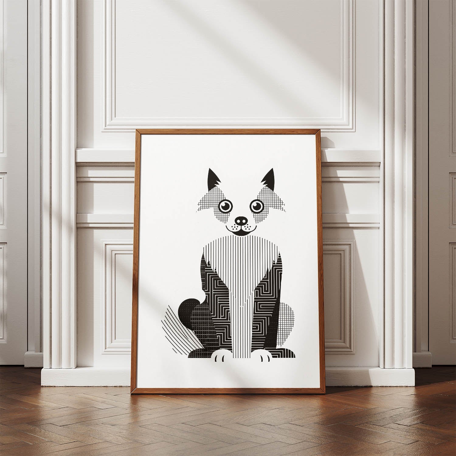 American Eskimo Dog Geometric Line Art Print - Framed Mockup