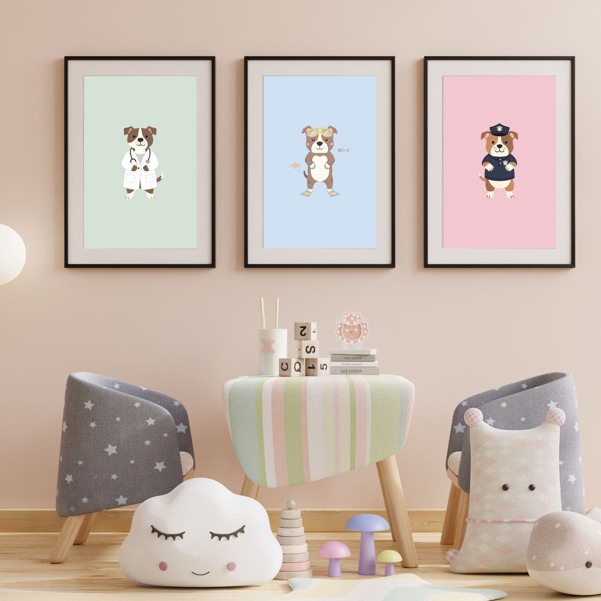 American Pitbull Terrier Kids Nursery Wall Art Print Bundle — 22 Dog Costume Designs, 5 Colours, 6 Print Sizes | Digital Download