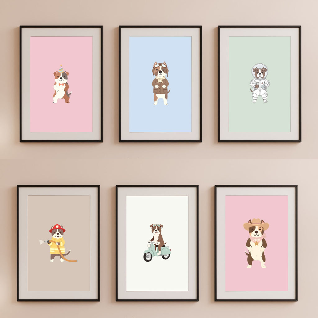 American Pitbull Terrier Kids Nursery Wall Art Print Bundle — 22 Dog Costume Designs, 5 Colours, 6 Print Sizes | Digital Download