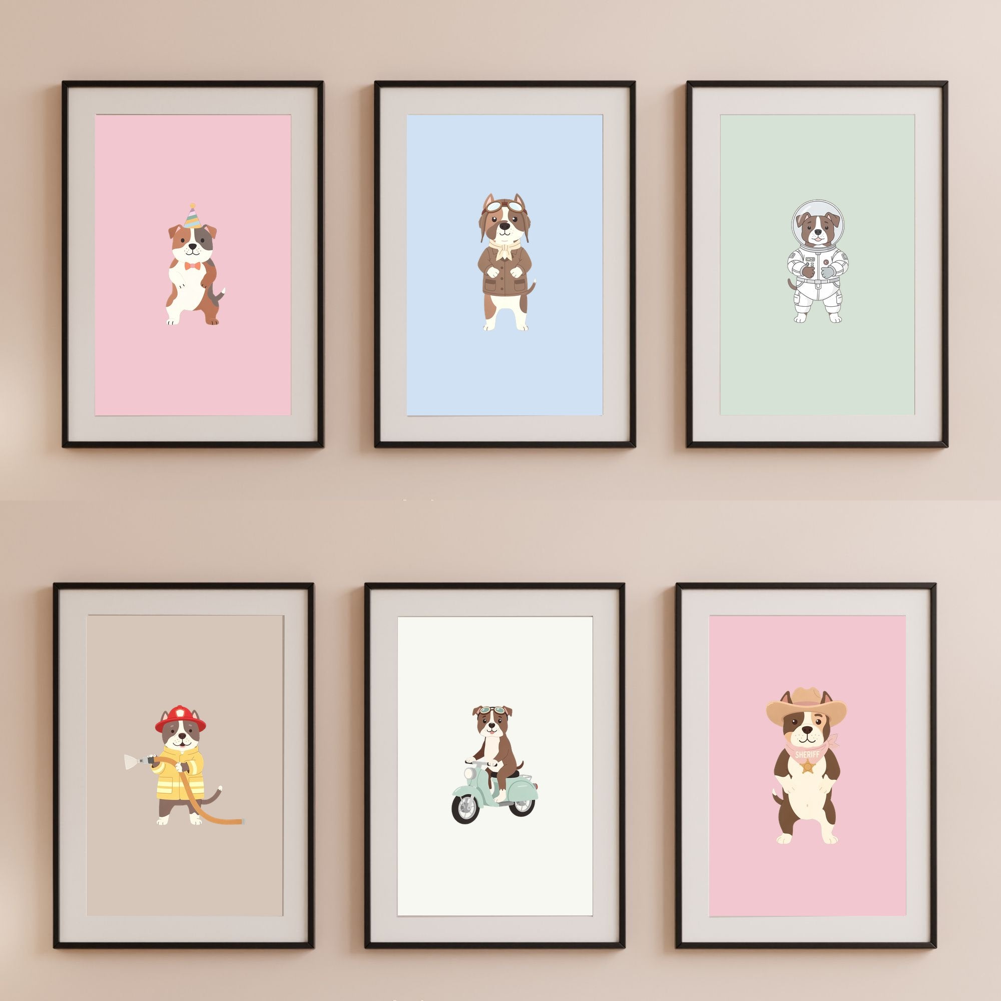 American Pitbull Terrier Kids Nursery Wall Art Print Bundle — 22 Dog Costume Designs, 5 Colours, 6 Print Sizes | Digital Download