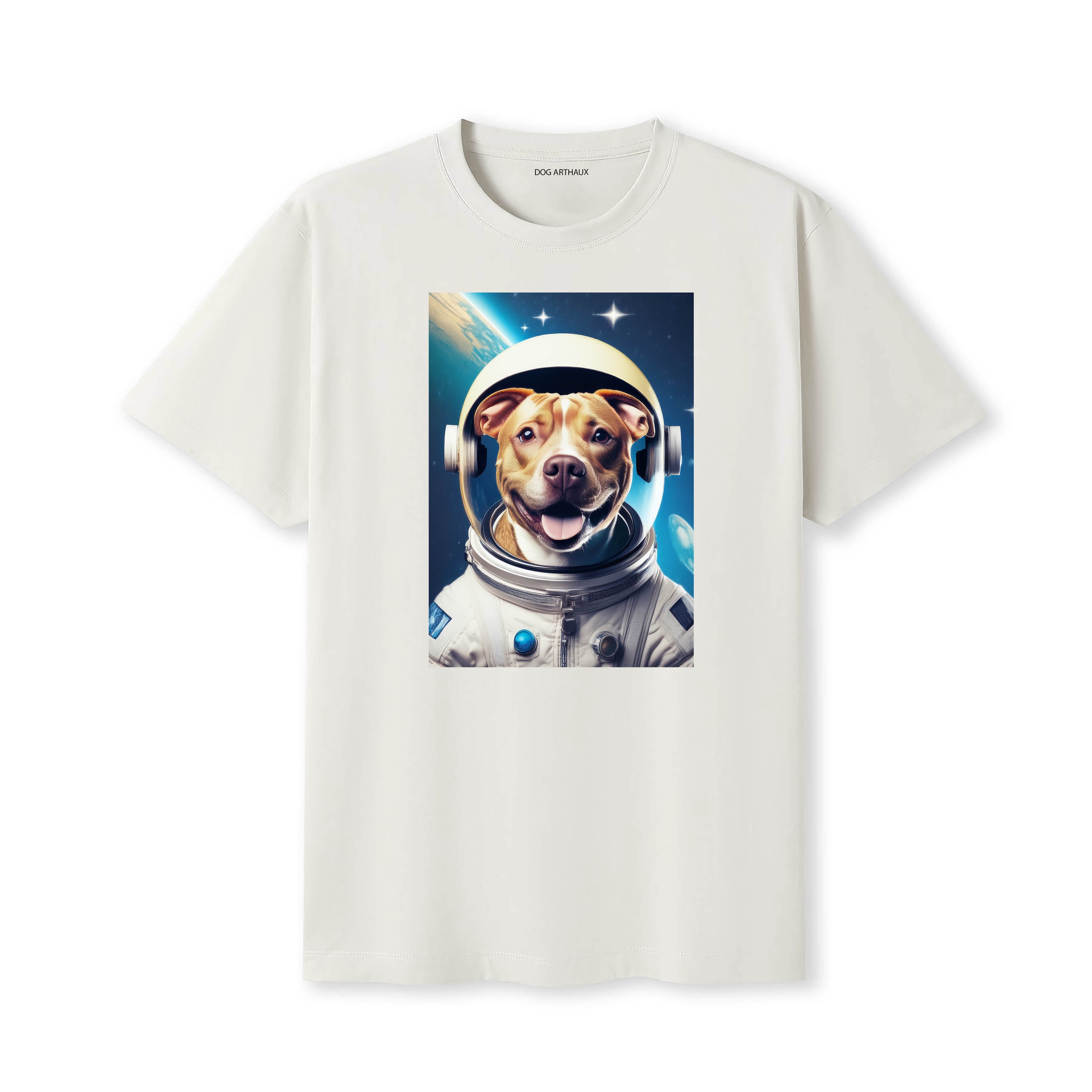 American Pitbull Terrier Astronaut Dog T-shirt - Natural