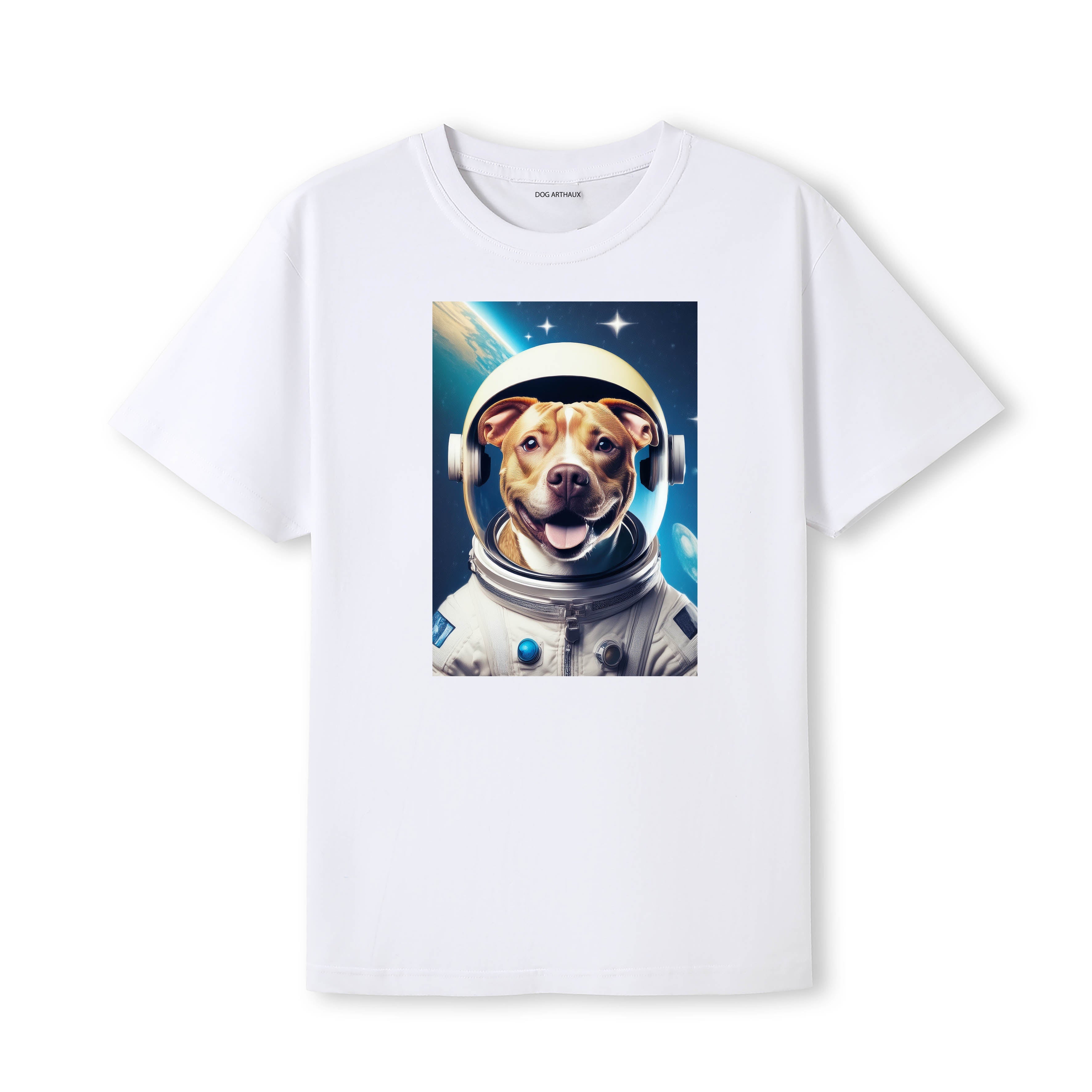 American Pitbull Terrier Astronaut Dog T-shirt - White