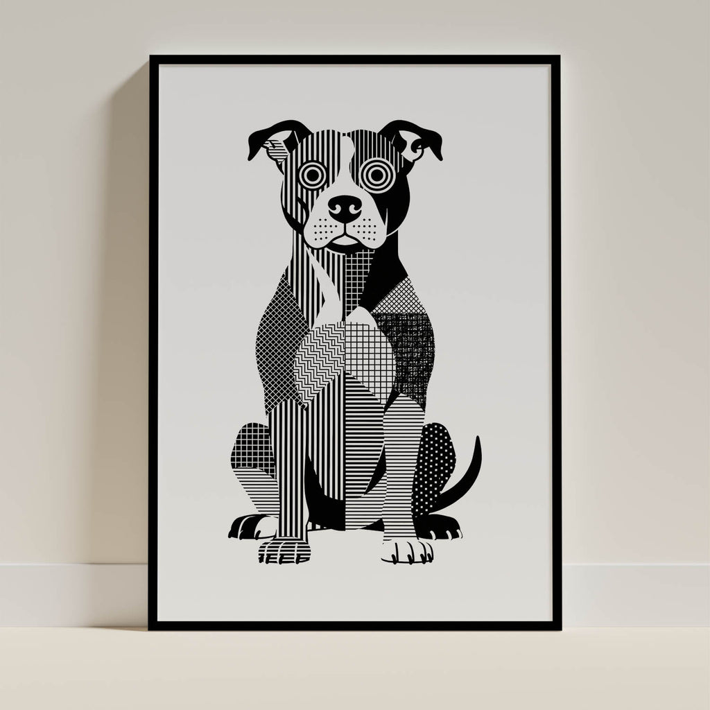 American Pitbull Terrier Geometric Line Art - Black Frame Mockup