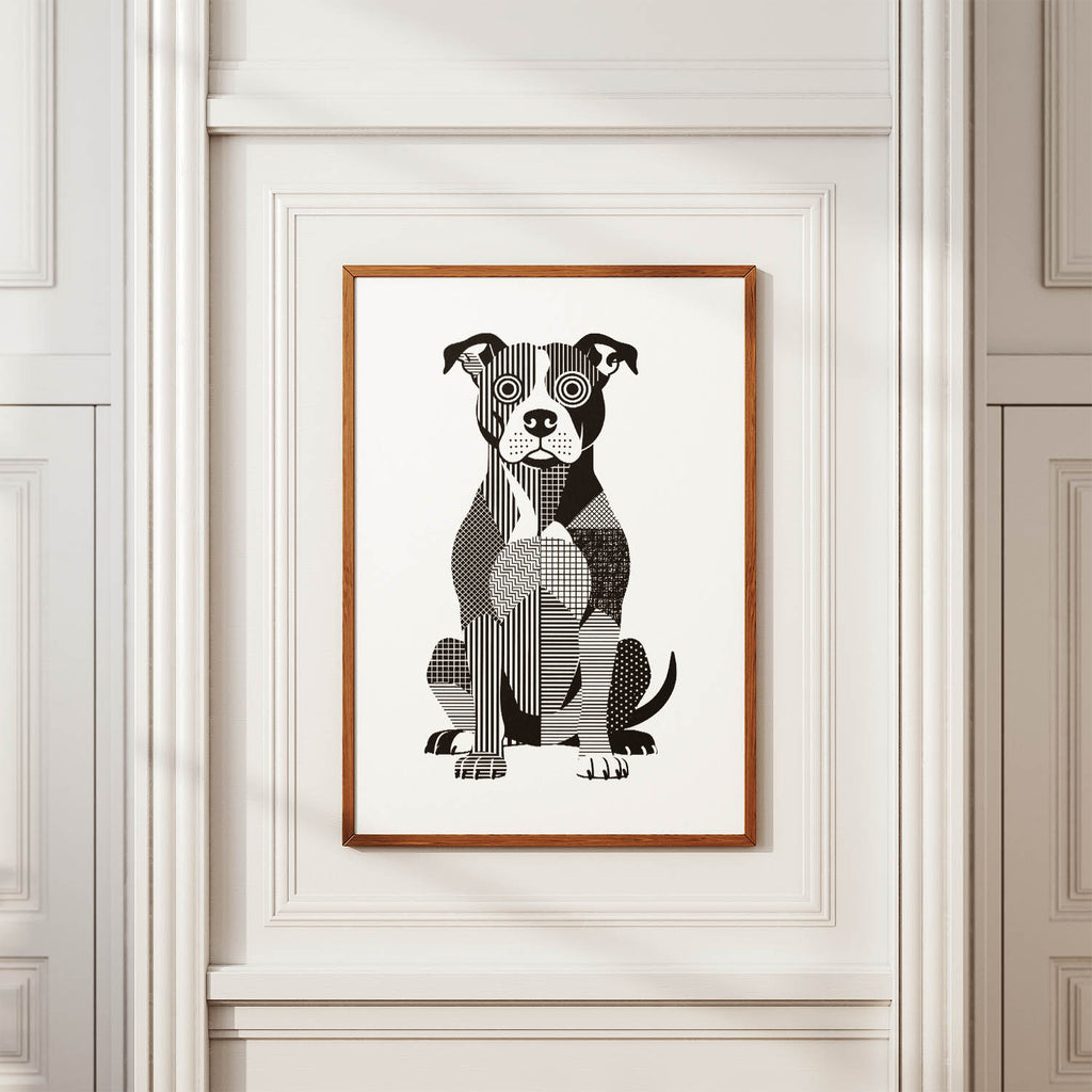 American Pitbull Terrier Geometric Line Art Print - Framed Mockup
