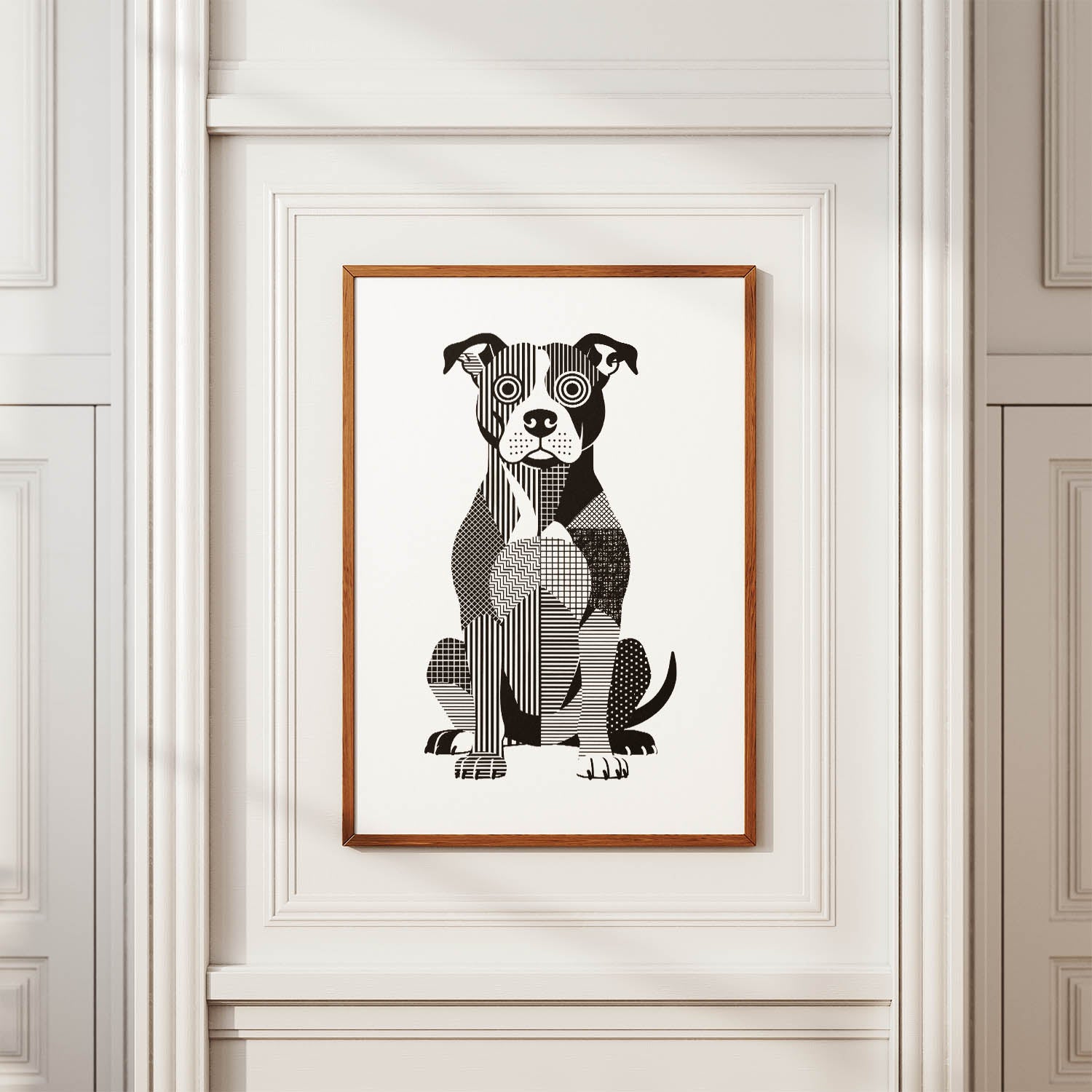 American Pitbull Terrier Geometric Line Art Print - Framed Mockup