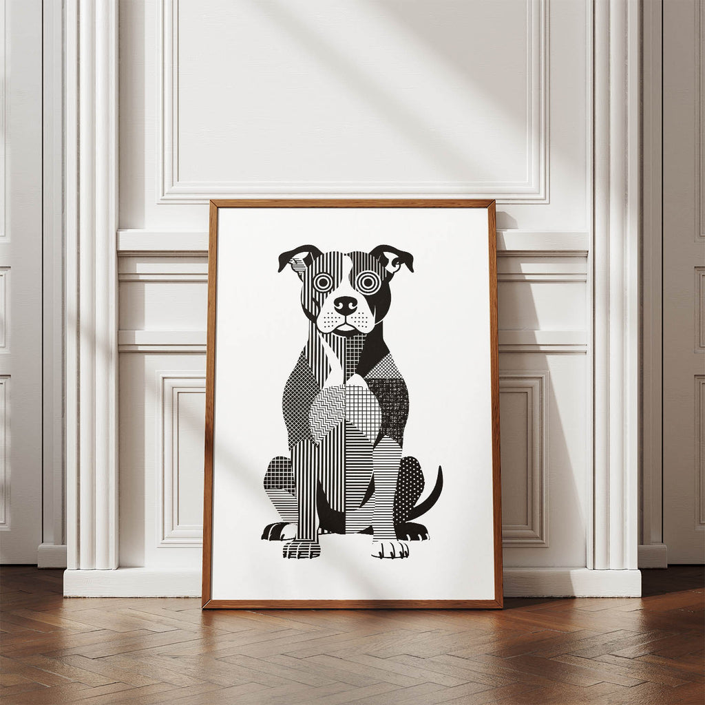 American Pitbull Terrier Geometric Line Art Print - Framed Mockup