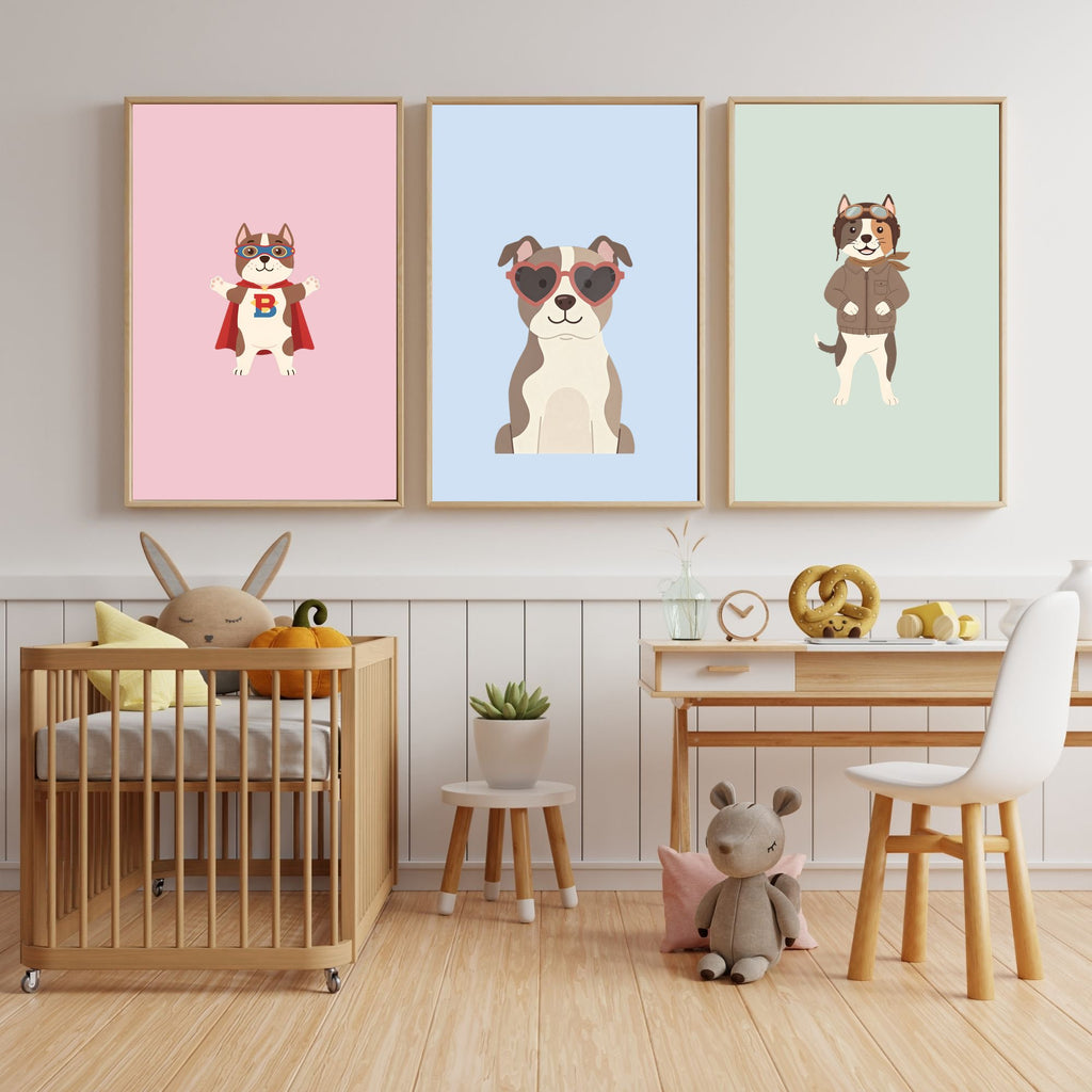 American Staffordshire Terrier Kids Nursery Wall Art Print Bundle — 22 Dog Costume Designs, 5 Colours, 6 Print Sizes | Digital Download