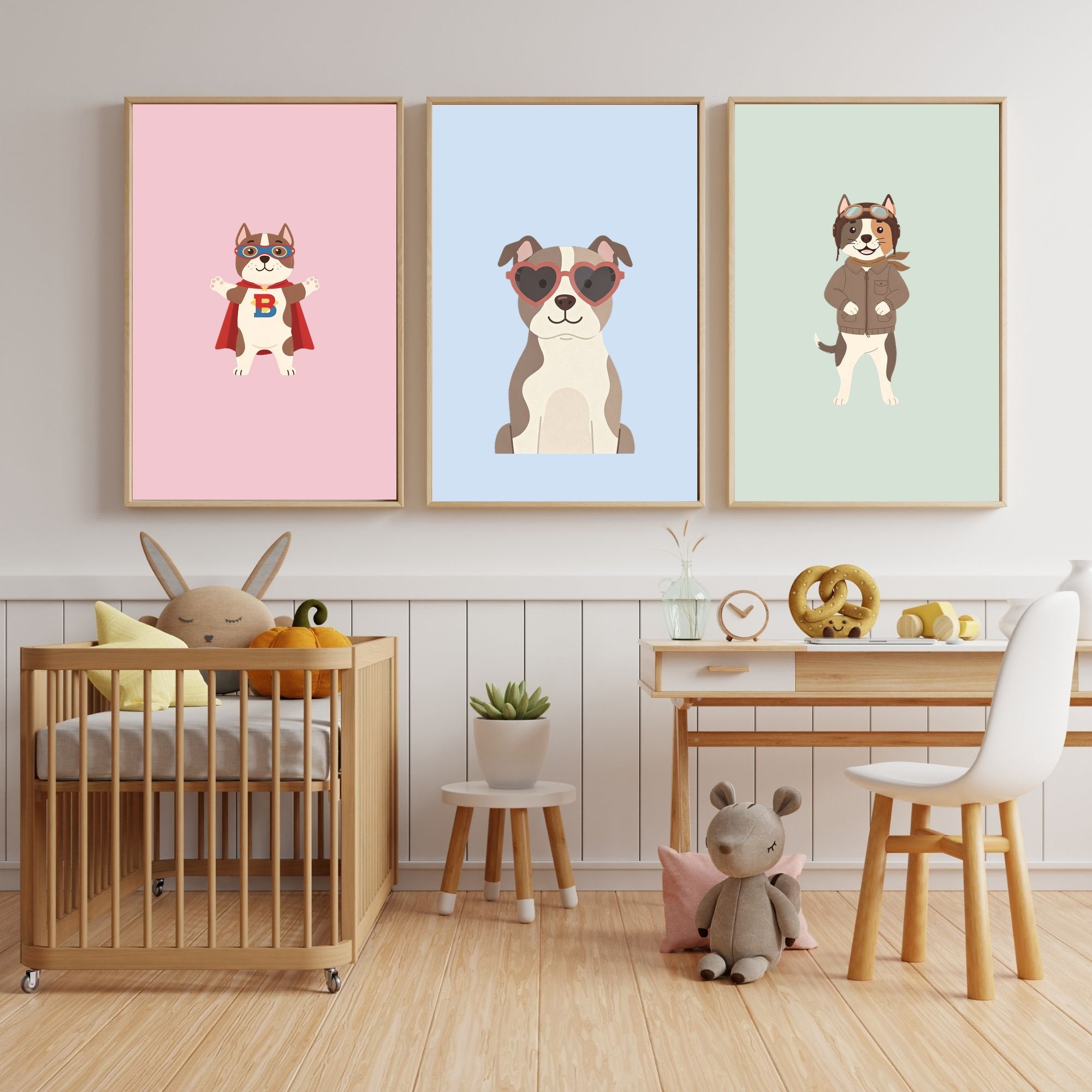 American Staffordshire Terrier Kids Nursery Wall Art Print Bundle — 22 Dog Costume Designs, 5 Colours, 6 Print Sizes | Digital Download
