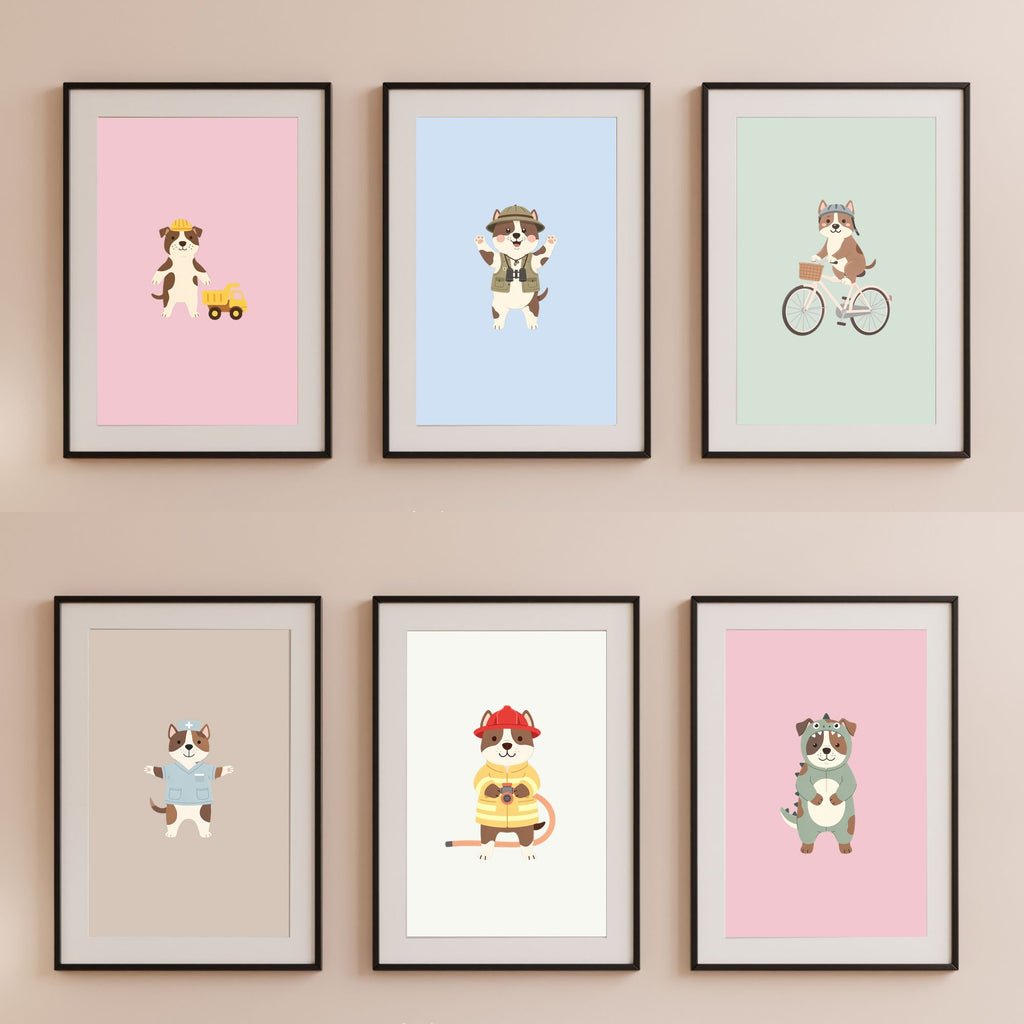 American Staffordshire Terrier Kids Nursery Wall Art Print Bundle — 22 Dog Costume Designs, 5 Colours, 6 Print Sizes | Digital Download