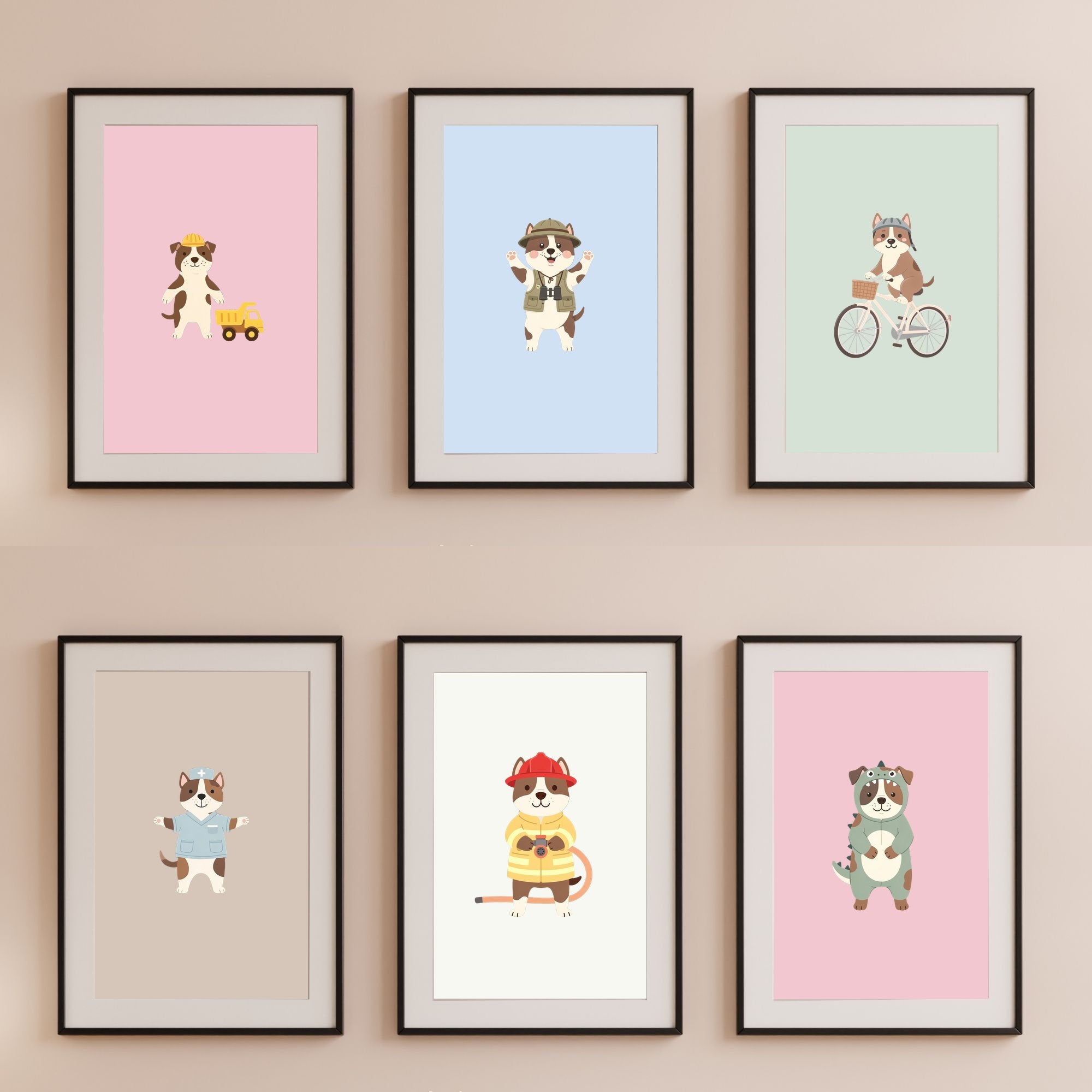 American Staffordshire Terrier Kids Nursery Wall Art Print Bundle — 22 Dog Costume Designs, 5 Colours, 6 Print Sizes | Digital Download