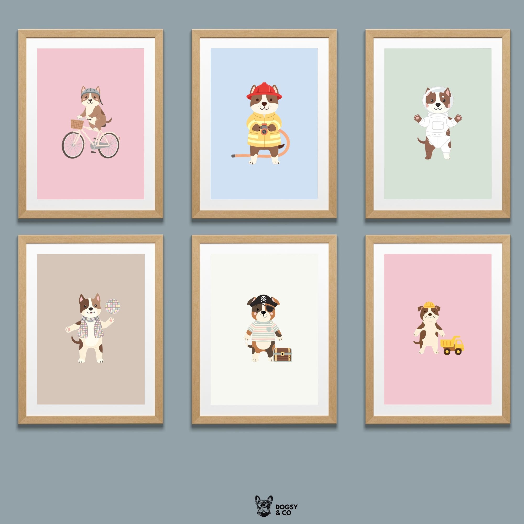 American Staffordshire Terrier Kids Nursery Wall Art Print Bundle — 22 Dog Costume Designs, 5 Colours, 6 Print Sizes | Digital Download