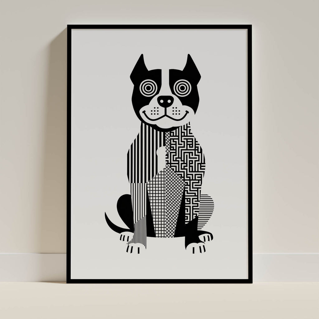 American Staffordshire Terrier Geometric Line Art - Black Frame Mockup