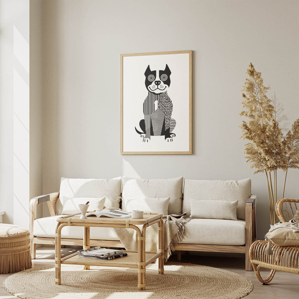 American Staffordshire Terrier Geometric Line Art Print - Framed Mockup