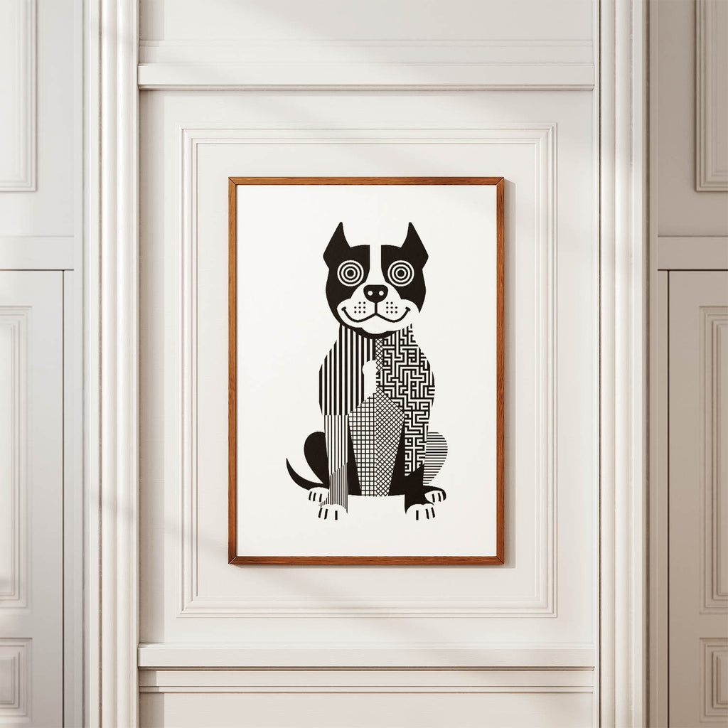 American Staffordshire Terrier Geometric Line Art Print - Framed Mockup