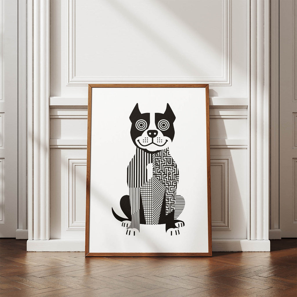 American Staffordshire Terrier Geometric Line Art Print - Framed Mockup