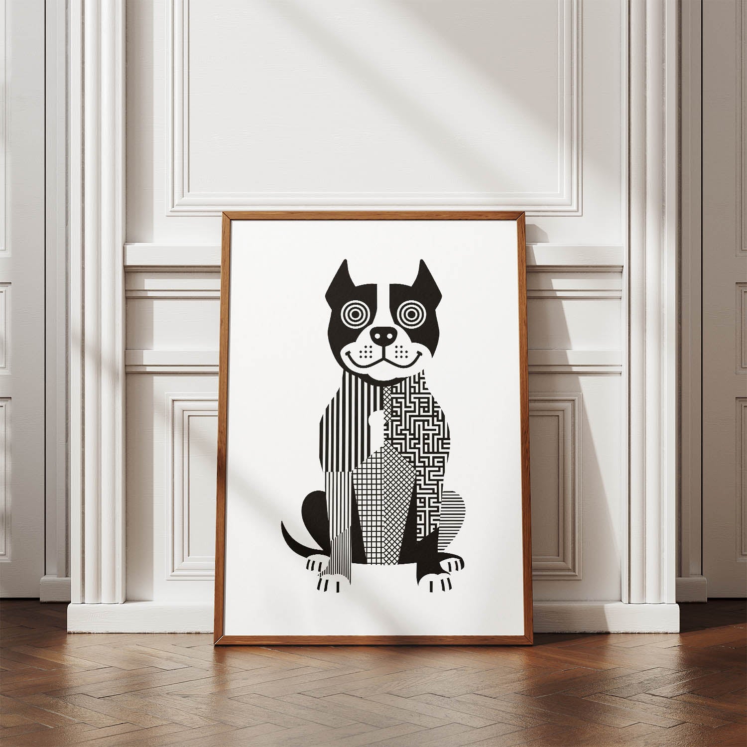 American Staffordshire Terrier Geometric Line Art Print - Framed Mockup