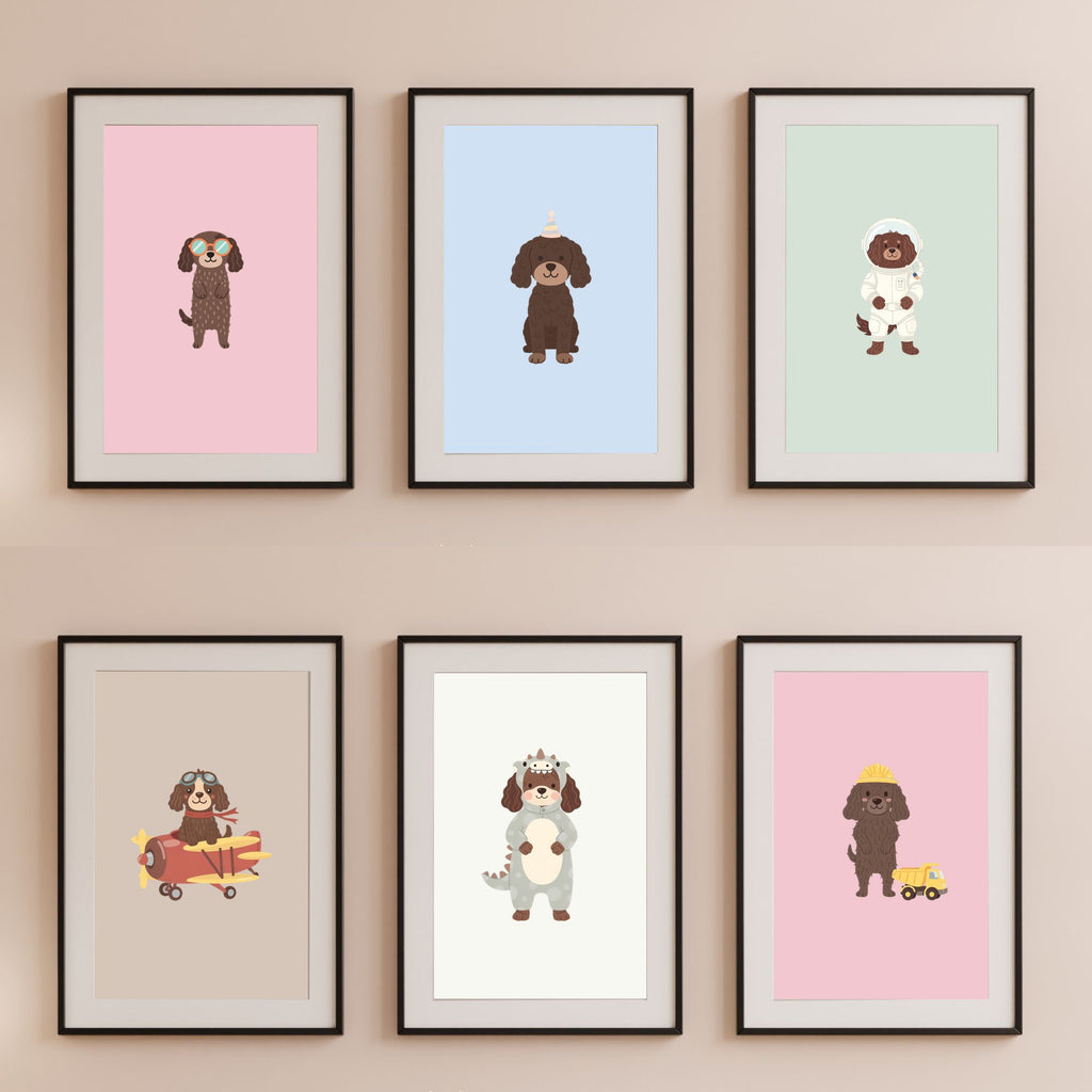 American Water Spaniel Kids Nursery Wall Art Print Bundle — 22 Dog Costume Designs, 5 Colours, 6 Print Sizes | Digital Download