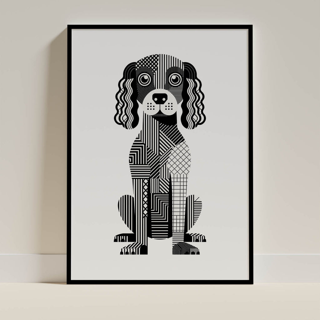 American Water Spaniel Geometric Line Art - Black Frame Mockup