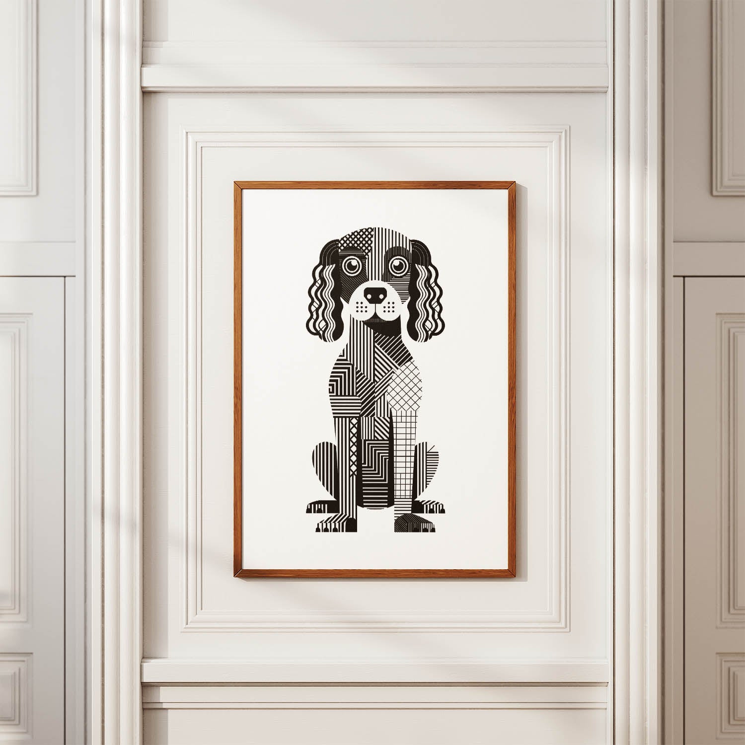 American Water Spaniel Geometric Line Art Print - Framed Mockup