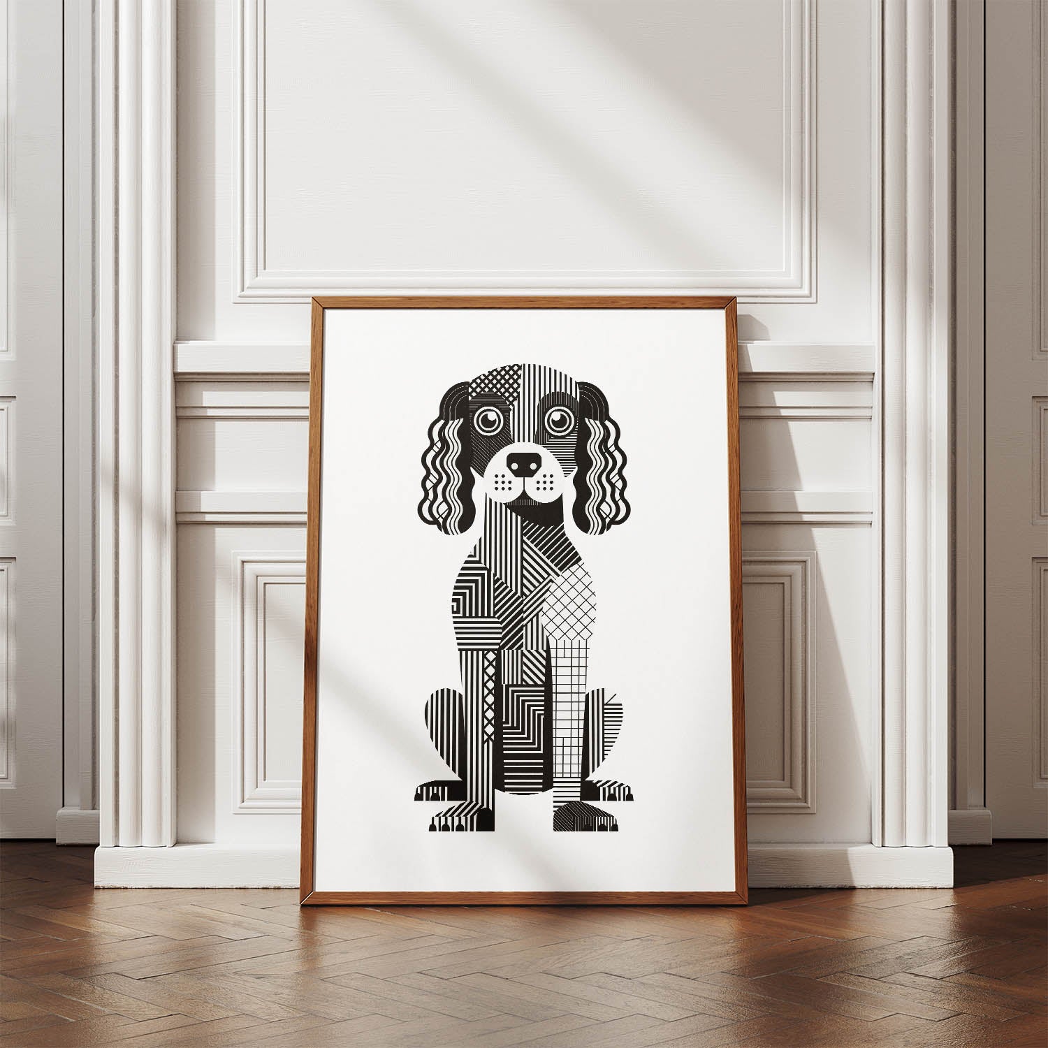 American Water Spaniel Geometric Line Art Print - Framed Mockup