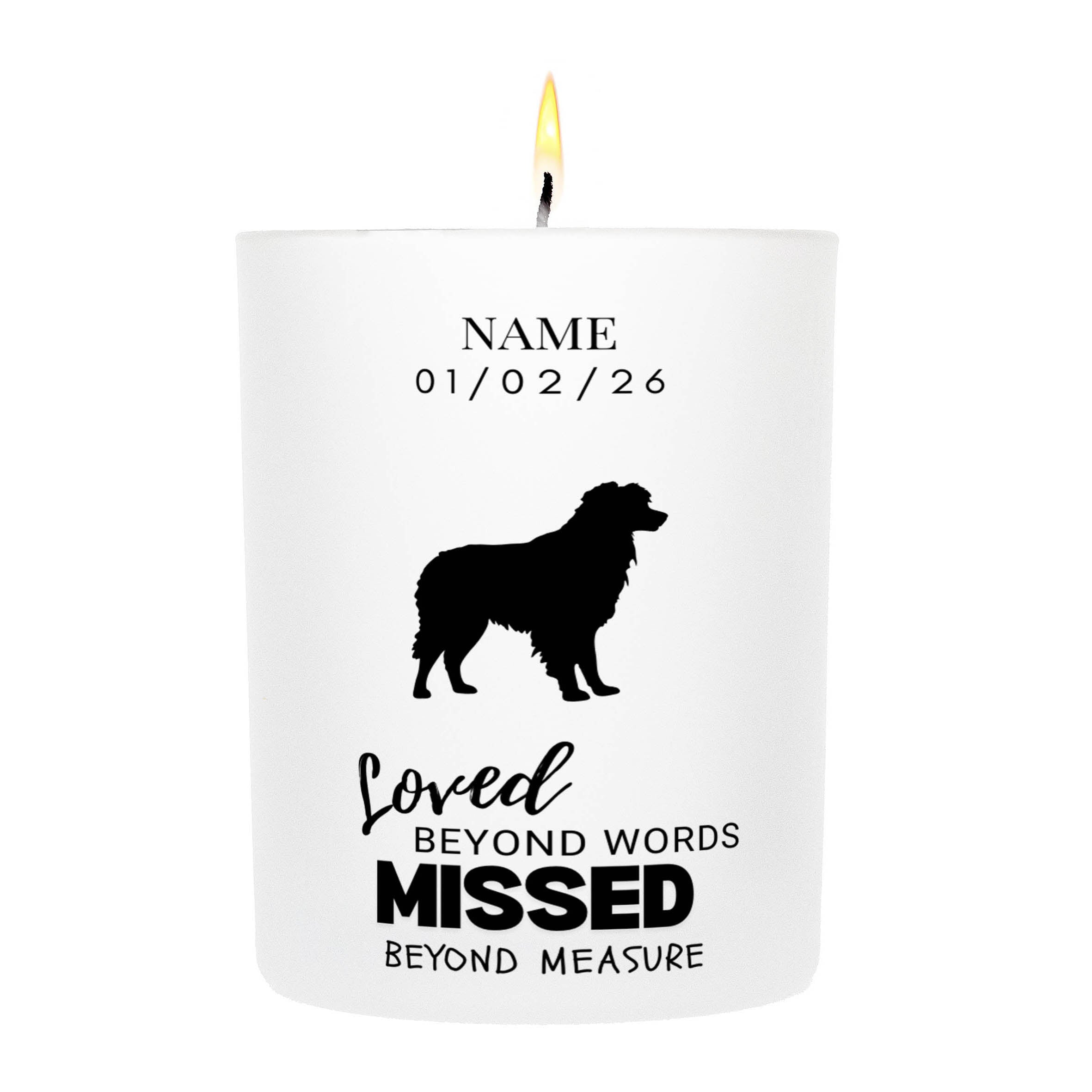 Australian Shepherd – Loved Beyond Words, Missed Beyond Measure Custom Candle