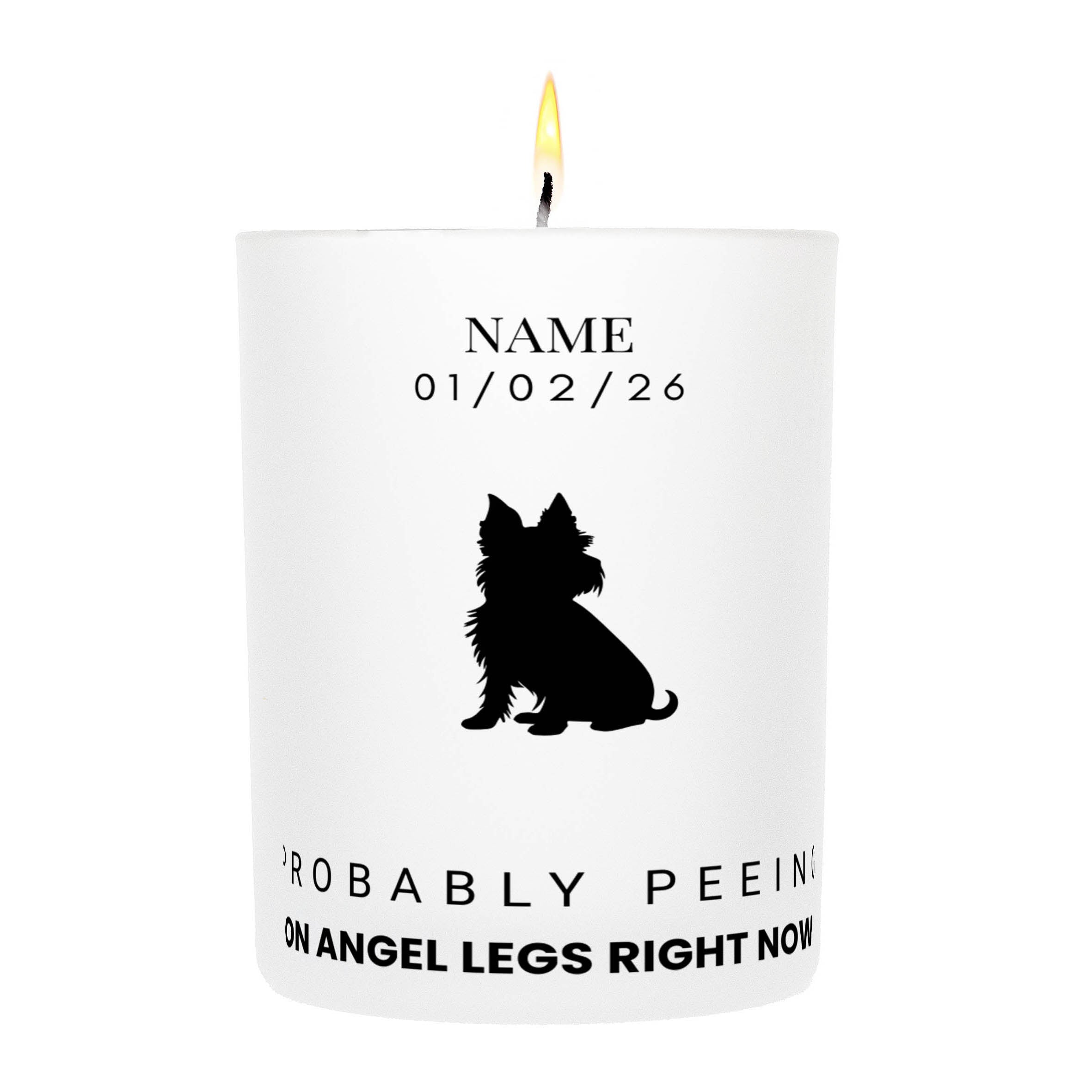 Australian Terrier – Probably Peeing on Angel Legs Right Now Custom Candle