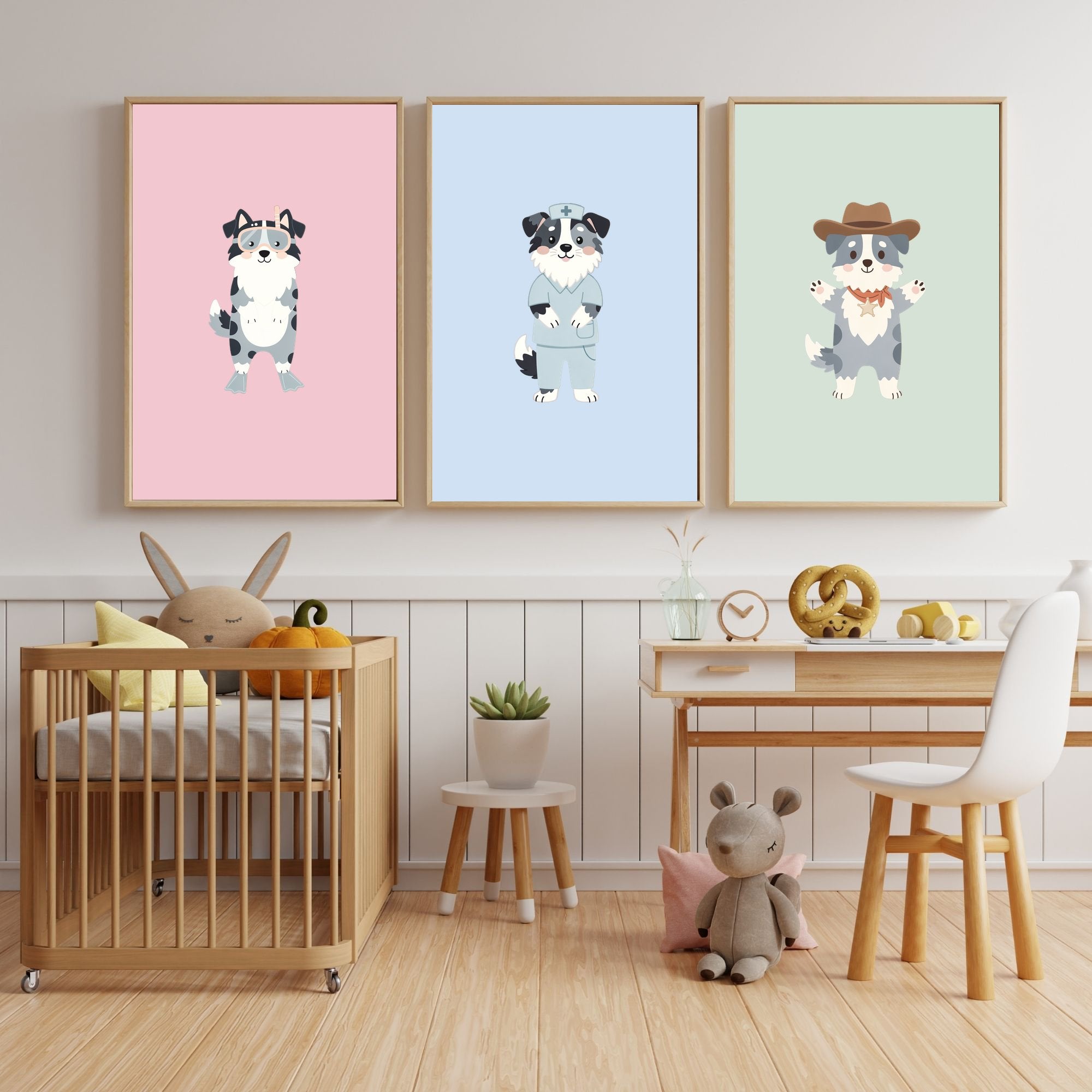 Australian Shepherd Kids Nursery Wall Art Print Bundle — 22 Dog Costume Designs, 5 Colours, 6 Print Sizes | Digital Download