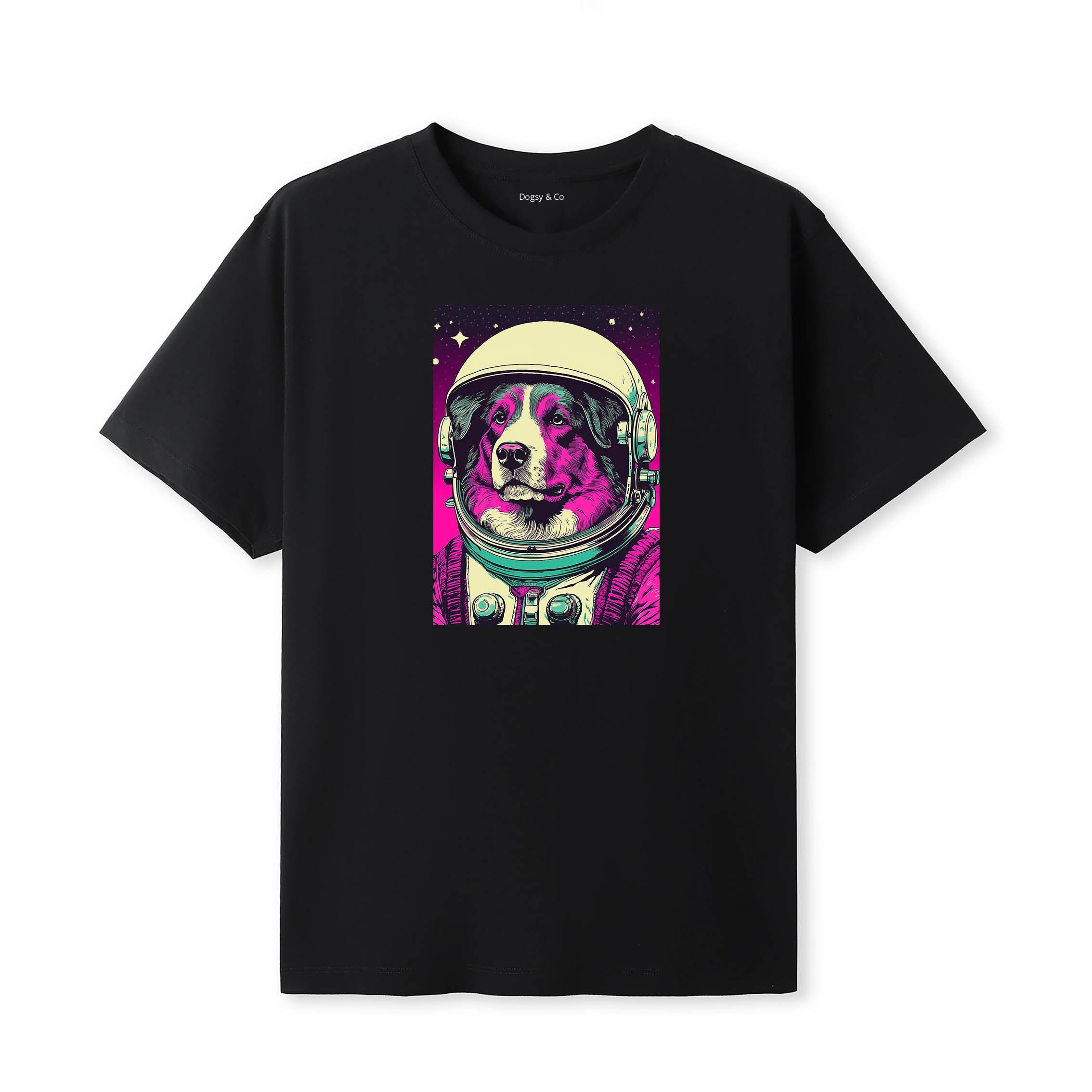 Australian Shepherd Space Dogs T-Shirt colourful astronaut dog artwork in a retro space design