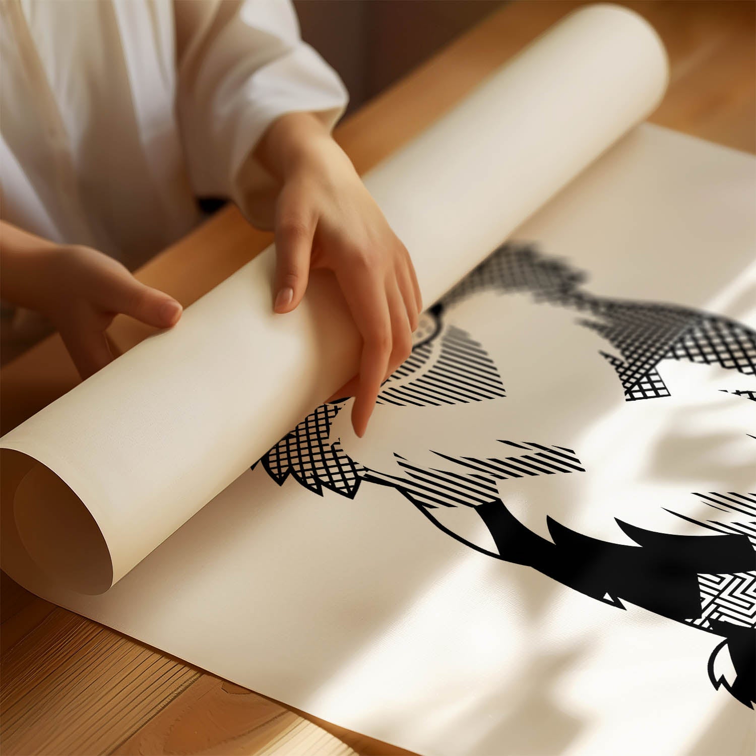 Australian Shepherd Geometric Line Art Print - Framed Mockup